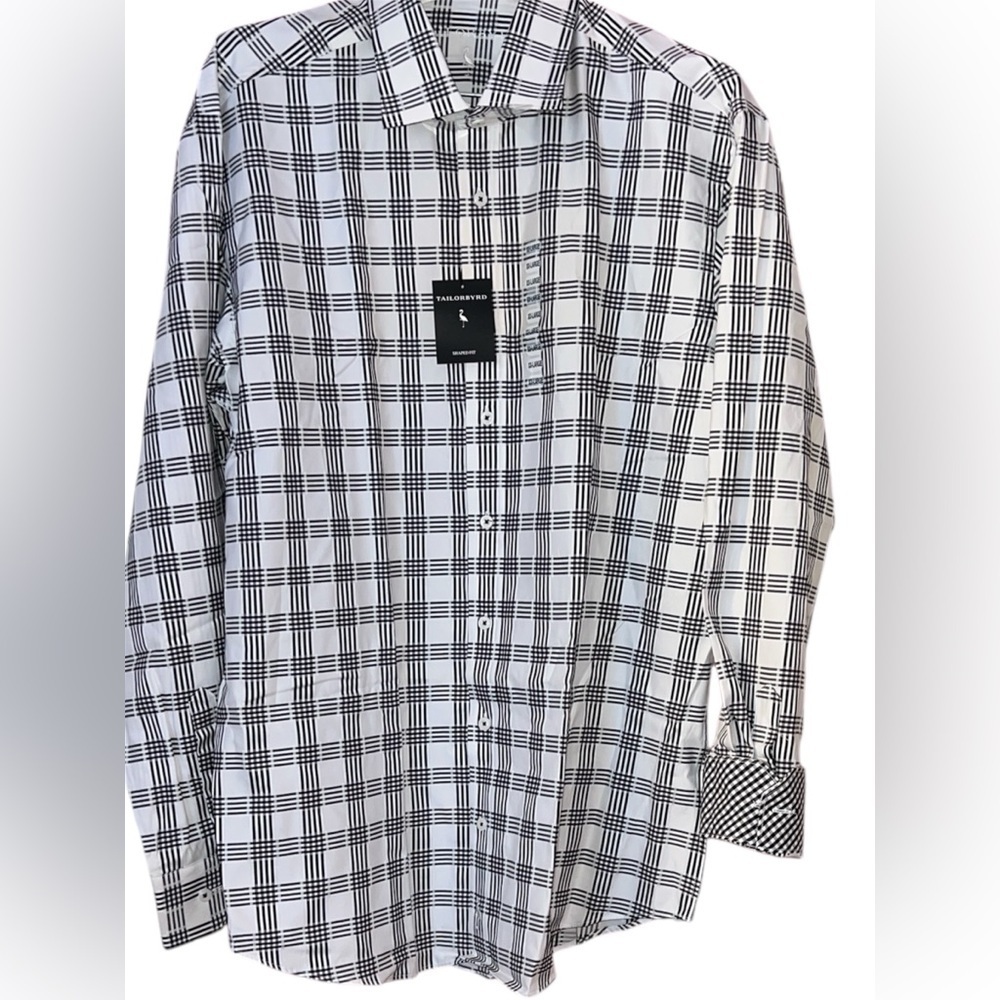 Tailorbyrd Men's Black and White Checkered Flip Cuff Long Sleeve Dress Shirt XXL
